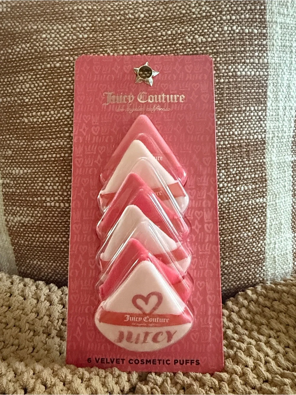Juicy Couture Pink and Hot Pink Velvet Cosmetic Puffs - Pack of 6